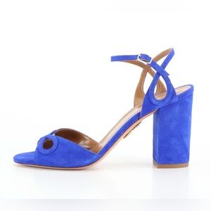 NWOT Aquazzura Blue Suede Ankle Strap Block Heel Sandals